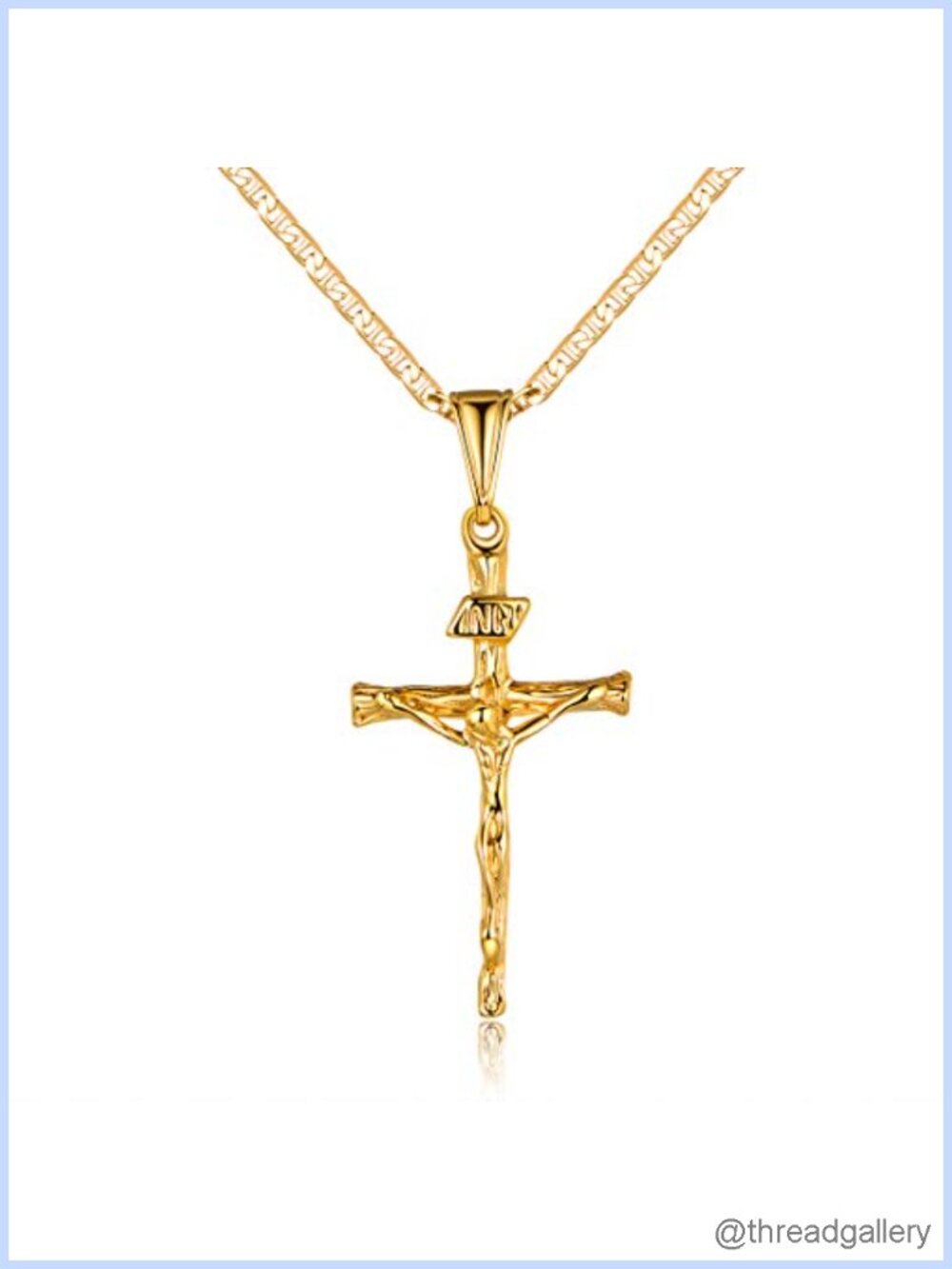 18K Gold Plated Flat Mariner Chain Necklace with Cross Pendant for Women & Men